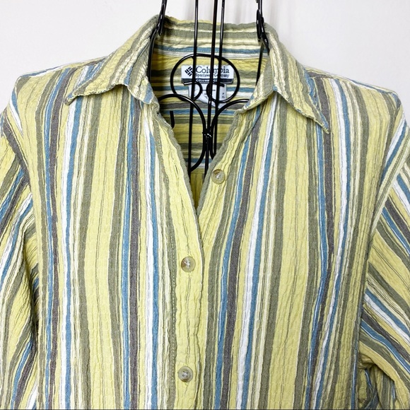 Columbia Sportswear Striped Long Sleeve Button Up Shirt Yellow Blue Womens Large - Picture 3 of 6